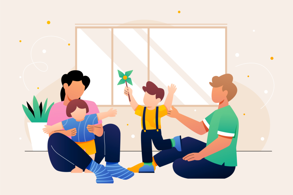 Depicting Successful Coparenting Positive co-parenting illustration depicting healthy boundaries and child-focused parenting in separated family setting